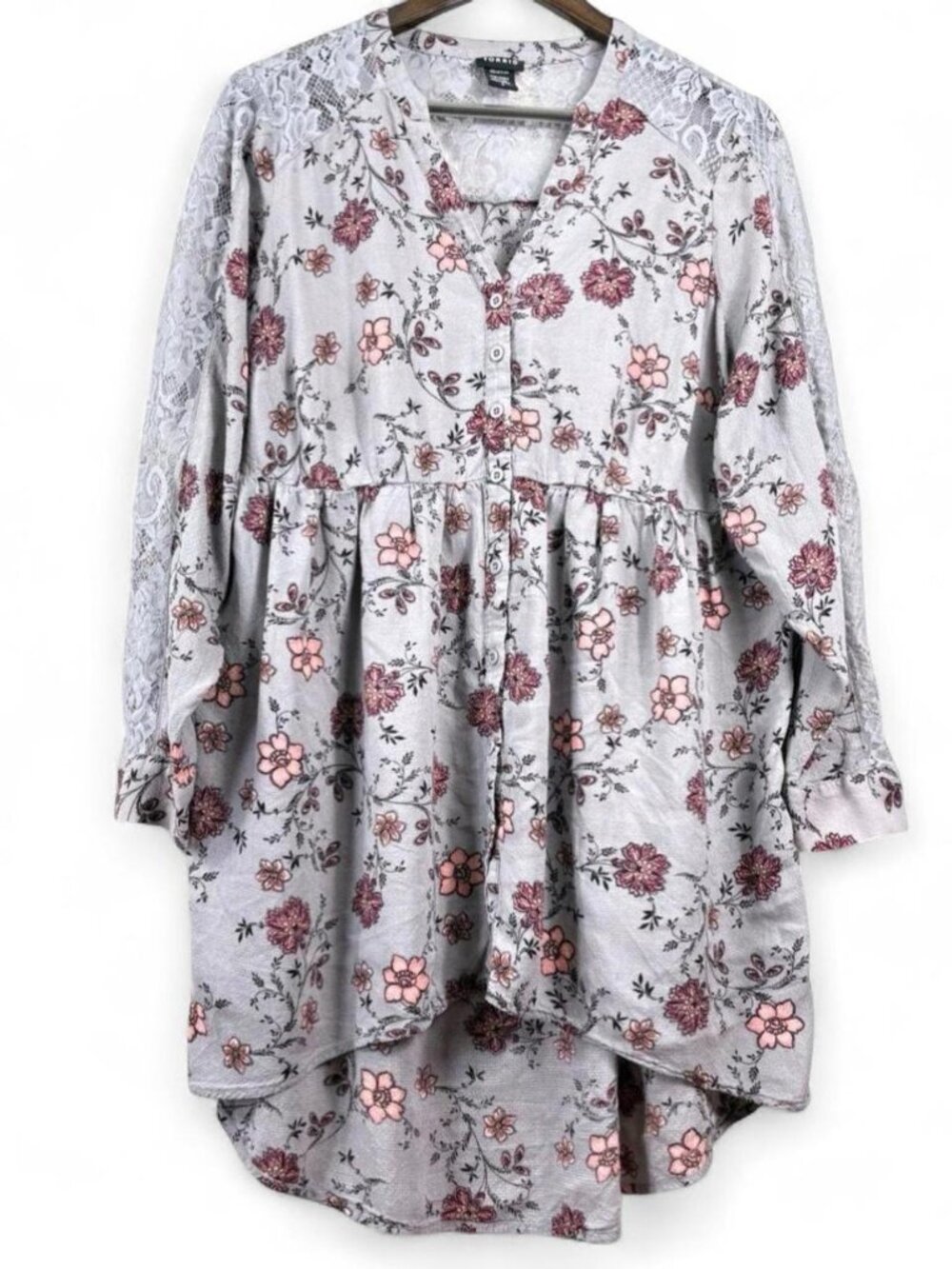 Torrid Women's Grey and Pink Blouse 2X